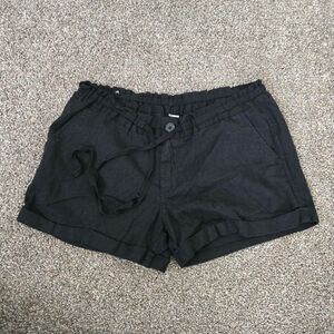 Women's Old Navy Linen Blend Black Draw String Mid Rise Lightweight Shorts 4